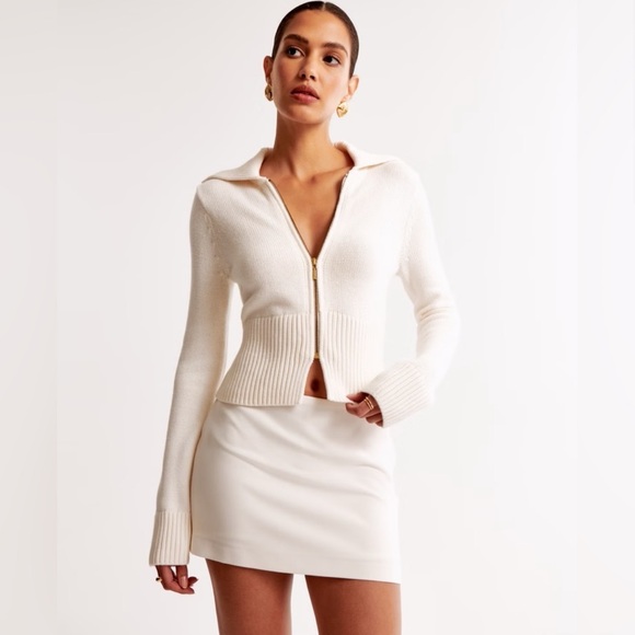 Abercrombie & Fitch Cream Zip-Up Collared Cardigan NWT - Picture 2 of 11
